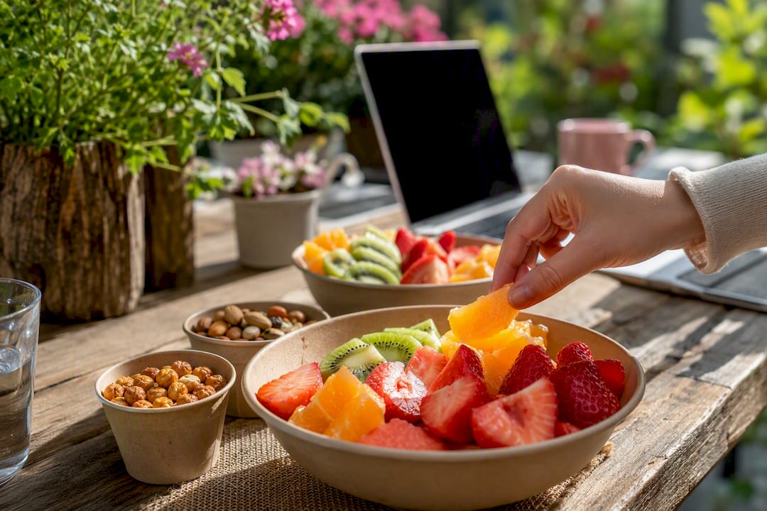 Fresh fruit snack table for focused meeting