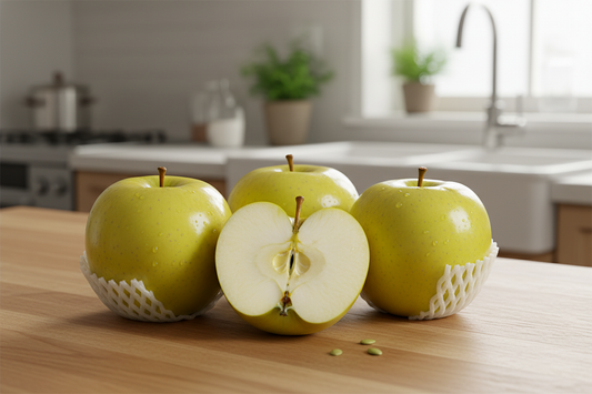 Fresh Japanese Orin apples on a kitchen counter, perfect for healthy snacking and gourmet gifts